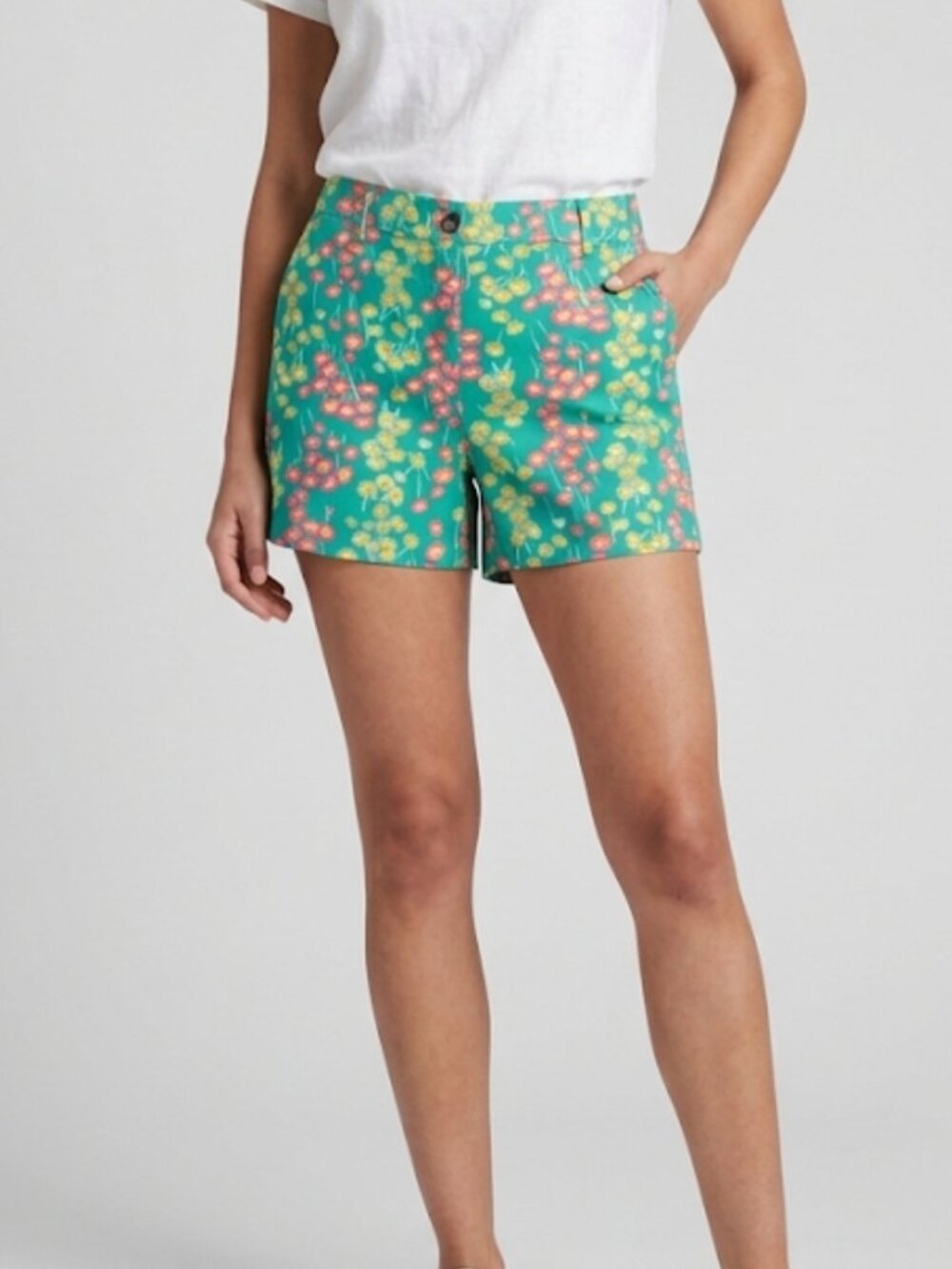 NWT Boden Tropical Floral High-Rise Chino Shorts Green Resort Preppy Size 12R